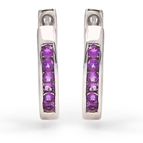 Par de Brinco Argola com Ametista Prata 168073