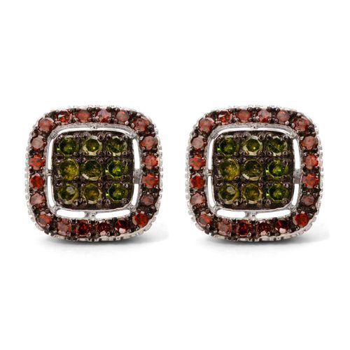 Par de Brinco de Prata Quadrado com Diamantes Verdes e Vermelhos 174481