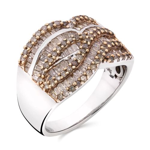 Anel de Prata Trançado com Diamantes Brancos e Champagnes Aprox. 1,25 cts 110122