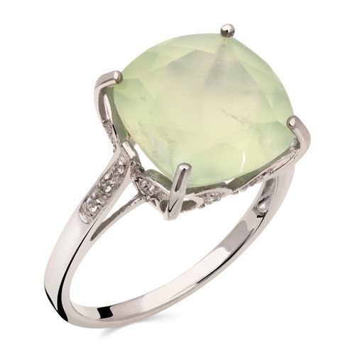 Anel Solitário Com Prenita Prata, Topázio Branco e Diamante Prata 169716