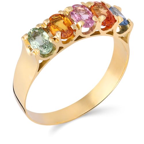 Meia Aliança Linha Ouro Amarelo 18 k com 5 Safiras Coloridas 100826