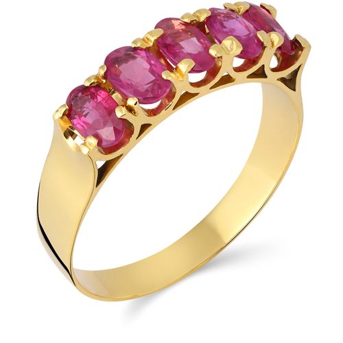 Meia Aliança de Ouro Amarelo 18 k com 5 Rubis Aprox. 1,5 cts 105724