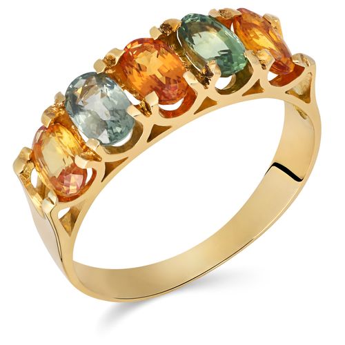 Meia Aliança de Ouro Amarelo com Safiras Coloridas Aprox. 1,4 cts 115722