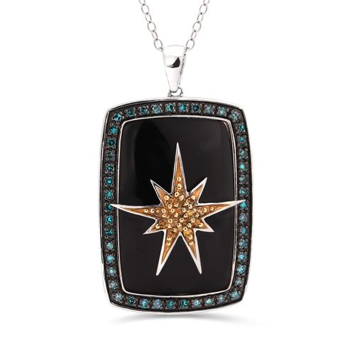 Corrente e Pingente Eva LaRue de Prata com Banho de Ouro Rosé, Ônix e Diamantes 125991