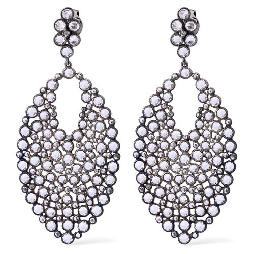 Par de Brincos com Topázios Brancos e Banho de Ródio Negro 128187