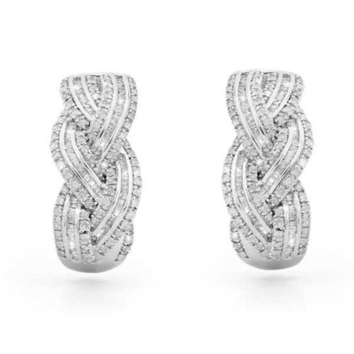 Par de Brinco de Prata Trançado com Diamantes Brancos Aprox.1,25 cts 141954