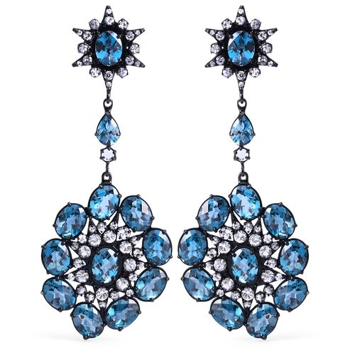 Par de Brinco SetaraTopázios London Blue e Topázios Brancos Prata 142225