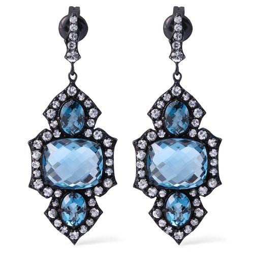 Par de Brincos Setara com Topázio Azul Retangular e Oval e Topázio Branco 144010