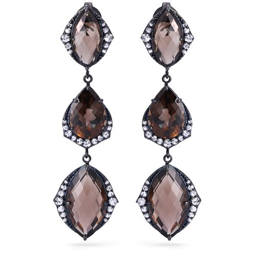 Par de Brincos Setara com 6 Topázios Fumê e Topázios Brancos 144191