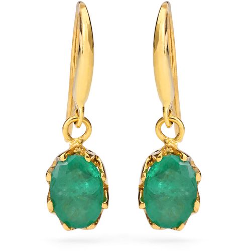 Par de Brinco  Cestinha com Esmeralda Oval – Ouro Amarelo 145666