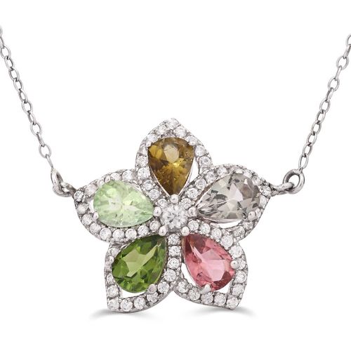 Pingente de Prata Flor com Turmalinas Coloridas e Zircônias 152745