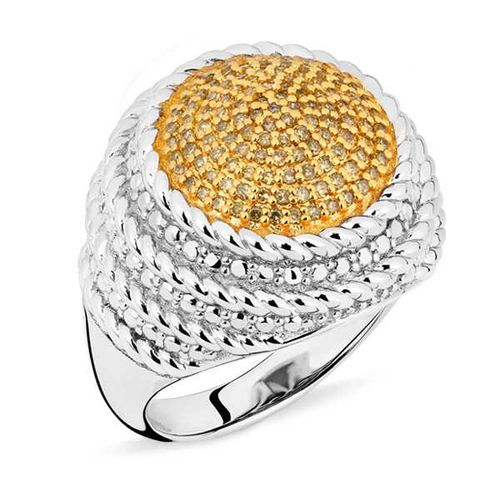 Anel de Prata Redondo com Diamantes Amarelos Aprox. 50 pts 154108