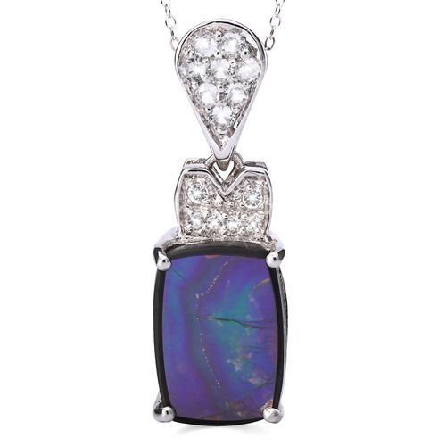 Pingente de Prata com Ammolite Retangular e Topazios Brancos Aprox. 4,75 cts 158323