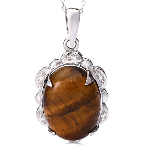 Pingente de Prata com Olho de Tigre Cabuchon e Topazios Brancos Aprox. 9,88 cts 158420