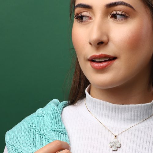 Pingente Trevo com Cristais Swaroviscki Linha Ouro Amarelo 18k 154073