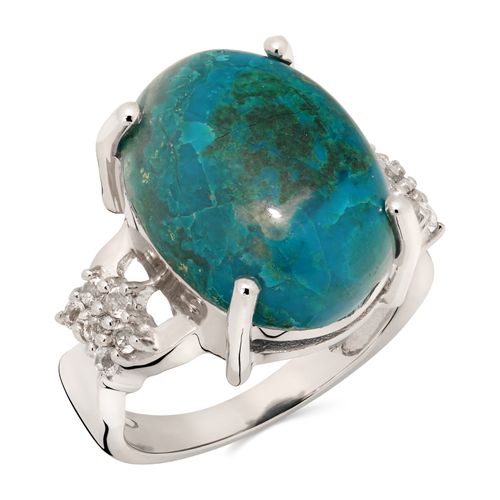 Anel com Crisocola Aprox. 8,48 cts e Topazios Brancos Prata 160644