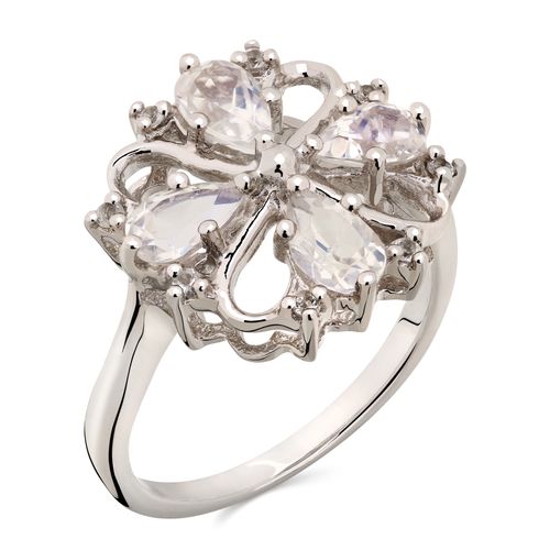 Anel de Prata com Pedra da Lua Aprox. 1ct e Topazios Brancos 160857