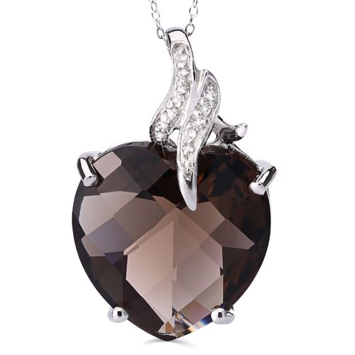 Pingente de Prata Coração Quartzo Fume e Topazios Brancos Aprox. 11,85cts 161624