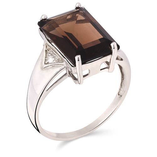 Anel em Prata 925 com Quartzo Fumê Retangular com Topázios Brancos 164322