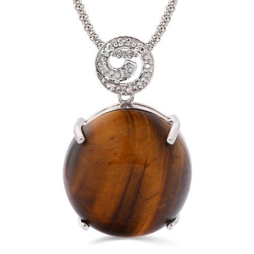 Pingente de Prata com Olho de Tigre Aprox. 30,27 cts e Tópazios Brancos 168939