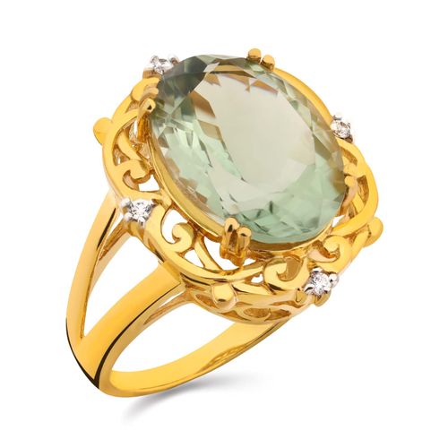 Anel de Prata com Ametista Verde Oval e Zirconias Aprox. 7,95 cts 172360