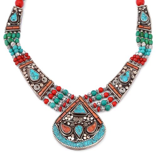 Colar Nepal Pingente Coral e Turquesa 173362 Colar Nepal Pingente Coral e Turquesa 173362
