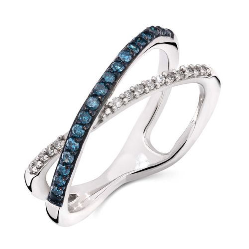 Anel de Prata x com Diamantes Azuis e Brancos Aprox 25 cts 174476