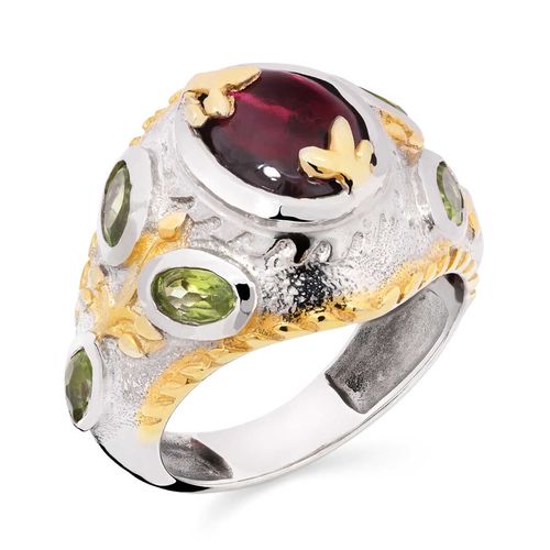 Anel de Prata com Granada Aprox. 3,8 cts e Peridotos 174566