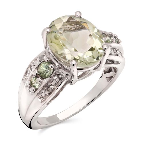 Anel de Prata com Prasiolita e Safiras Verdes Aprox. 3,70 cts 174567