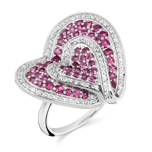 Anel de Prata Corações com Granadas e Zircônias 174860