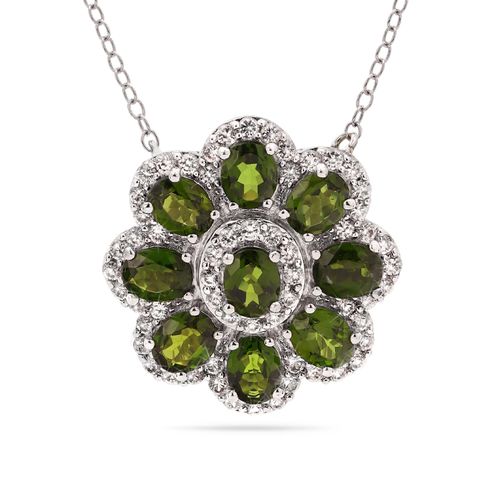 Pingente de Prata Flor com Chromediopside e Zirconias 176325