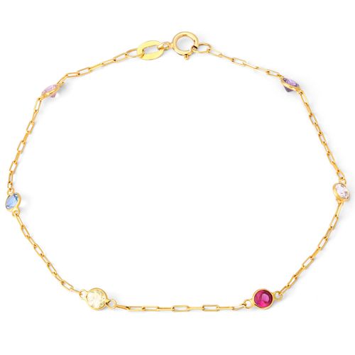 Pulseira Malha Cartier com Zicônias Coloridas em Ouro Amarelo 18k 179830