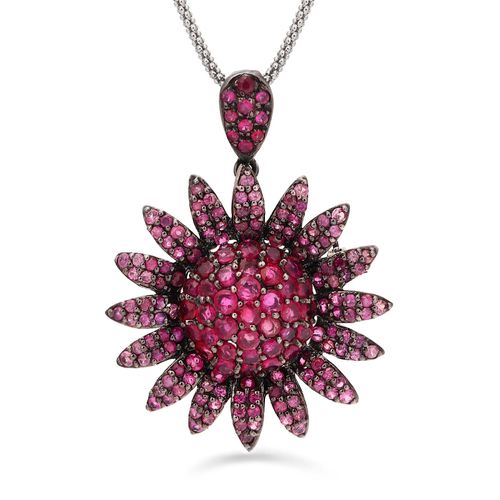 Pingente de Prata Luxo Flor com 168 Safiras Rosas Aprox. 4,95 cts 181559