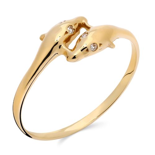 Anel Golfinhos com 4 Diamantes em Ouro Amarelo 18k 183382