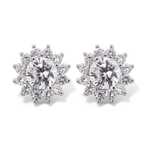 Par de Brinco de Prata Flor com Zirconias Aprox. 4,42 cts 183448 Par de Brinco de Prata Flor com Zirconias Aprox. 4,42 cts 183448