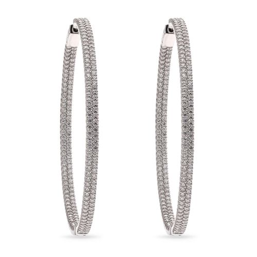 Par de Brinco Argola de Prata com Zirconias Aprox.16 cts - 5,5 cm 183588 Par de Brinco Argola de Prata com Zirconias Aprox.16 cts - 5,5 cm 183588