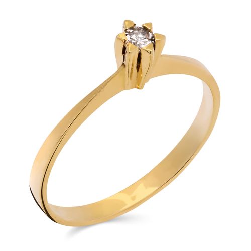 Anel Solitário com Diamantes em Ouro Amarelo 18k 186085