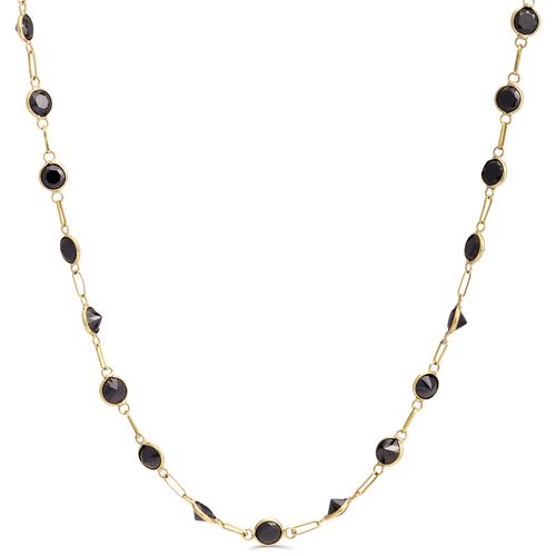 Colar de Ouro Amarelo com Pedras Sinteticas Negras - 41 cm 187312