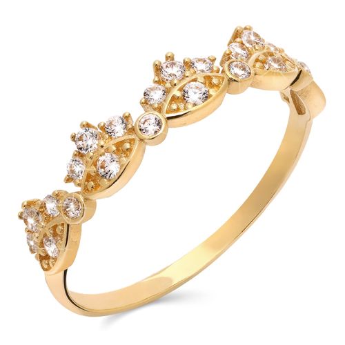 Anel Coroa com Zircônias em Ouro Amarelo 18k 189963