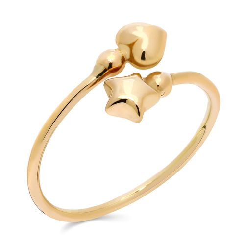 Anel Aro Desencontrado com Estrela e Coração em Ouro Amarelo 18k 190036