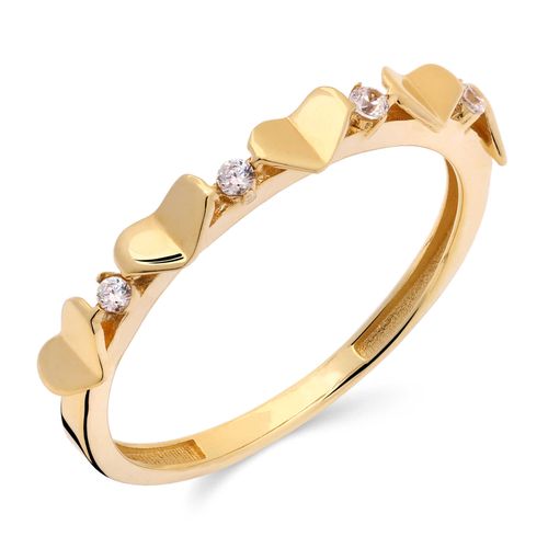 Anel Corações e Zircônias em Ouro Amarelo 18k 190105
