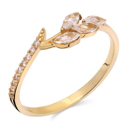 Anel de Ouro Folhas com Zirconias 190143