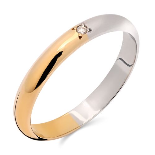 Aliança Duas Cores com Diamante em Ouro 18k 190611
