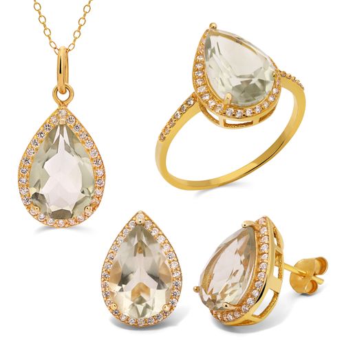 Anel Brinco e Pingente Ametista  Verde Gota Prata 192026