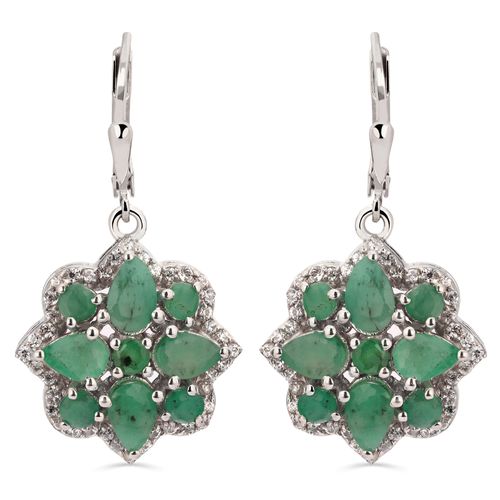 Par de Brinco Flor com Esmeralda em Prata 192715