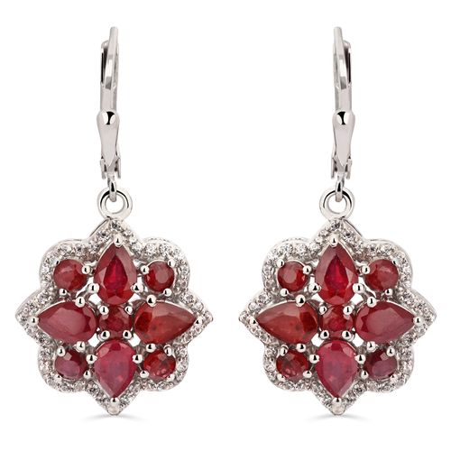 Par de Brinco Flor com Rubi  em Prata 192717