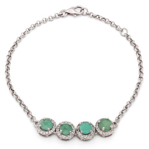 Pulseira em Prata 925 com 4 Esmeraldas e Topázios Brancos 194047