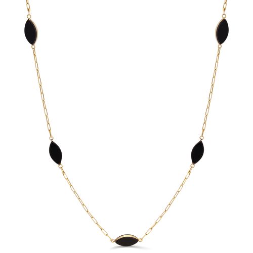 Colar Com 9 Navetes de Ônix Ouro Amarelo 194338