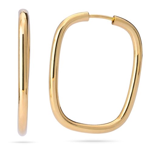 Par de Brinco Argola Retangular Linha Ouro Amarelo 18 k 194643