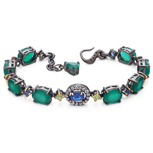 Pulseira Com Calcedônias,Kianites,peridotos,Safiras,Zircônias Prata 194855